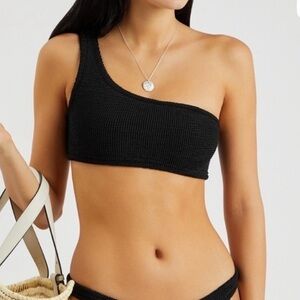 Hunza G black Nancy One Shoulder Bikini Top and high waist Nadine bottom